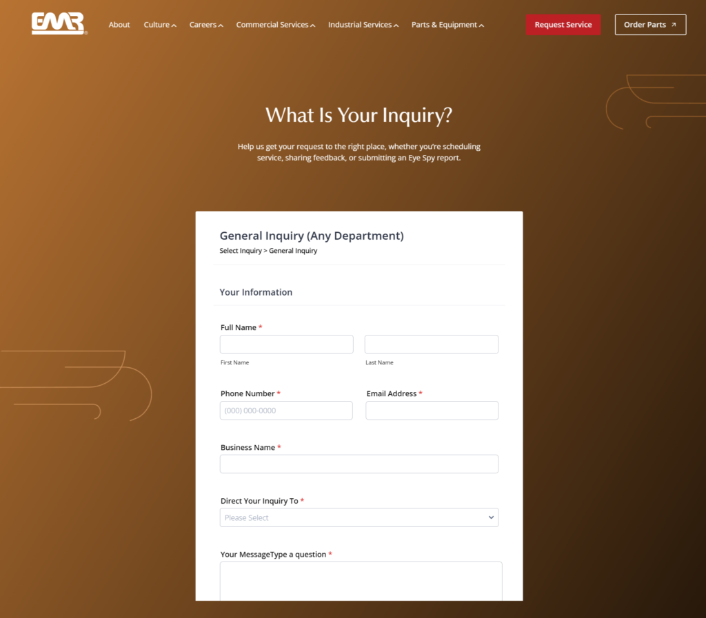 EMR contact inquiry page design