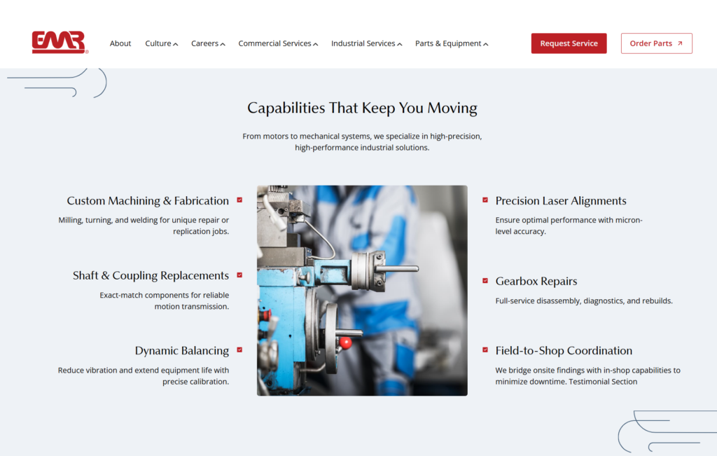 EMR machine shop page design